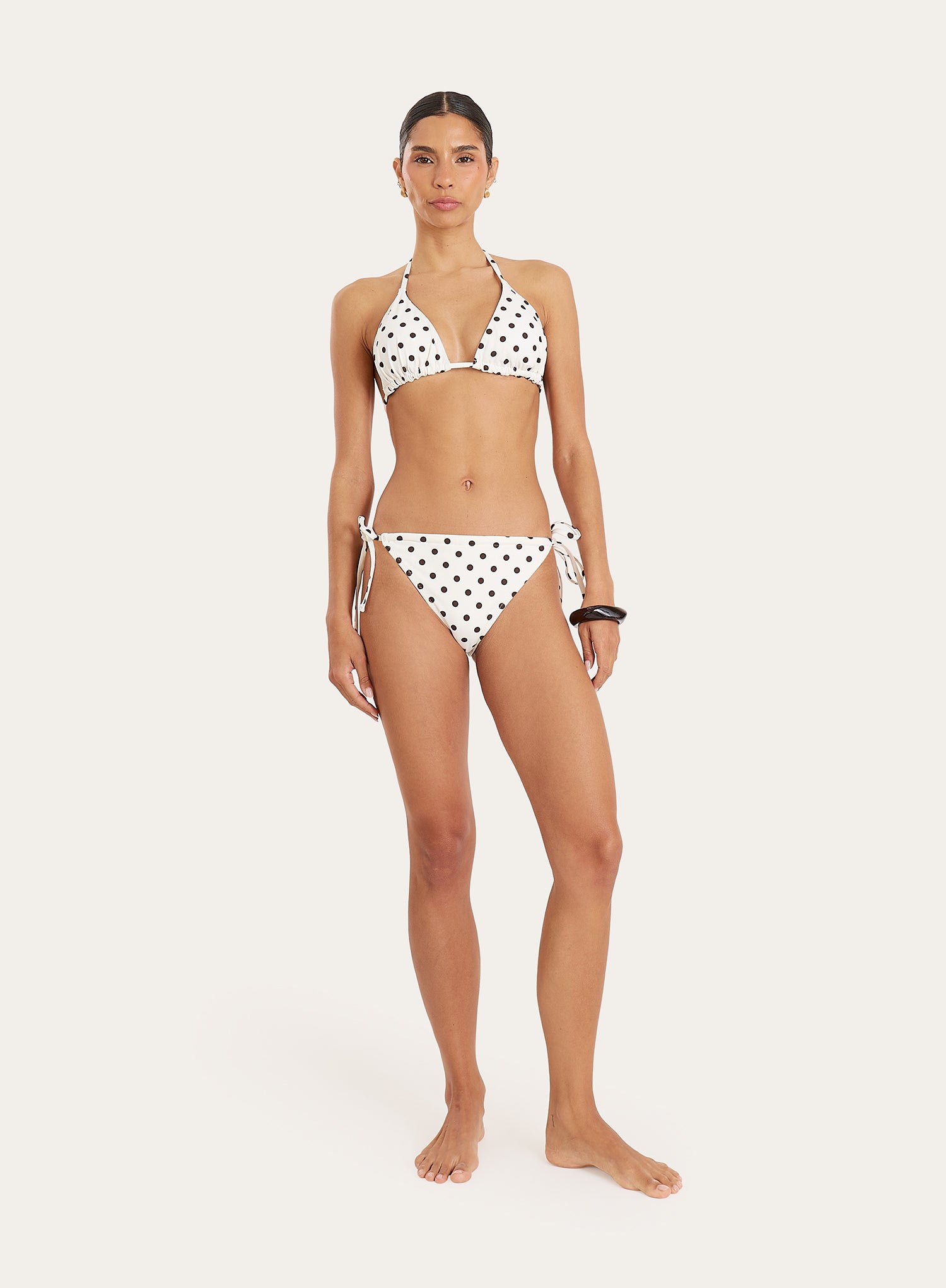 Brown And White Polka Dot Triangle Bikini Top